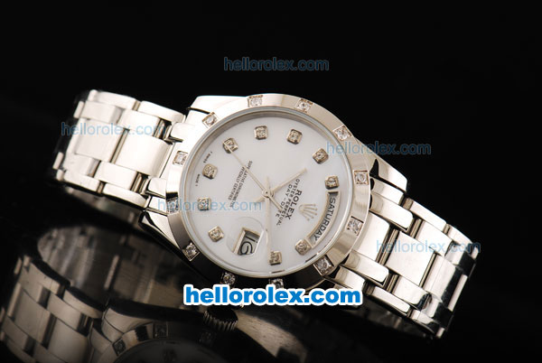 Rolex Day-Date Automatic Movement White Dial with Diamond Bezel and Steel Case-Diamond Marking - Click Image to Close